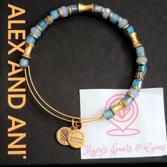 alex and ani Blue Crystal Bead and Gold Bangle - Picture 1 of 3